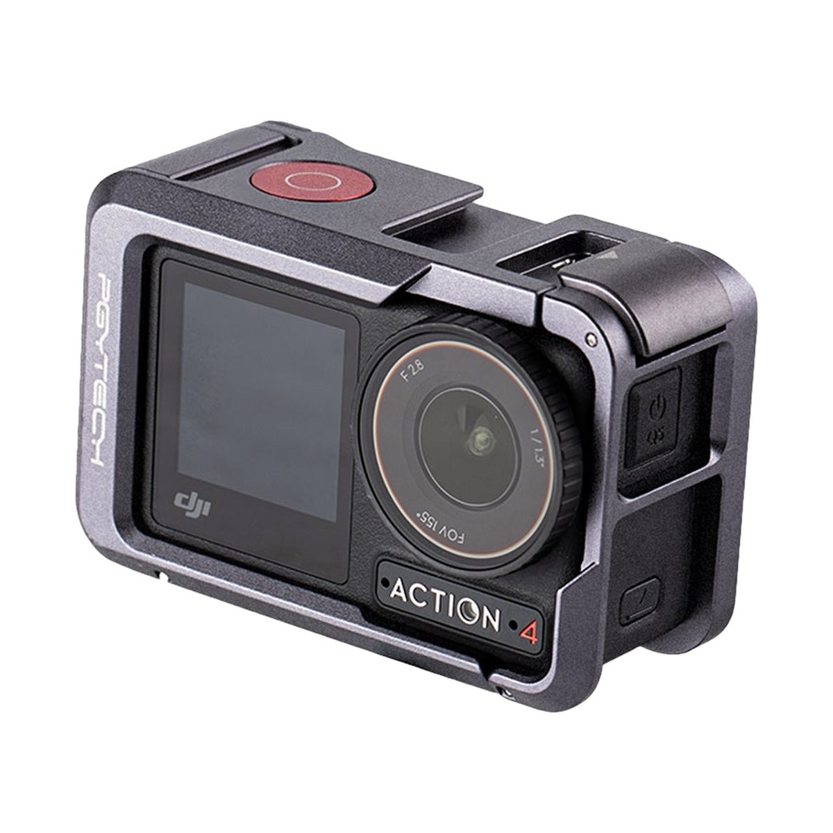 PGYTECH OSMO Action 3 Camera Cage - PGYTECH Schutzrahmen für DJI Osmo Action 4 Kamera, schräge Frontansicht