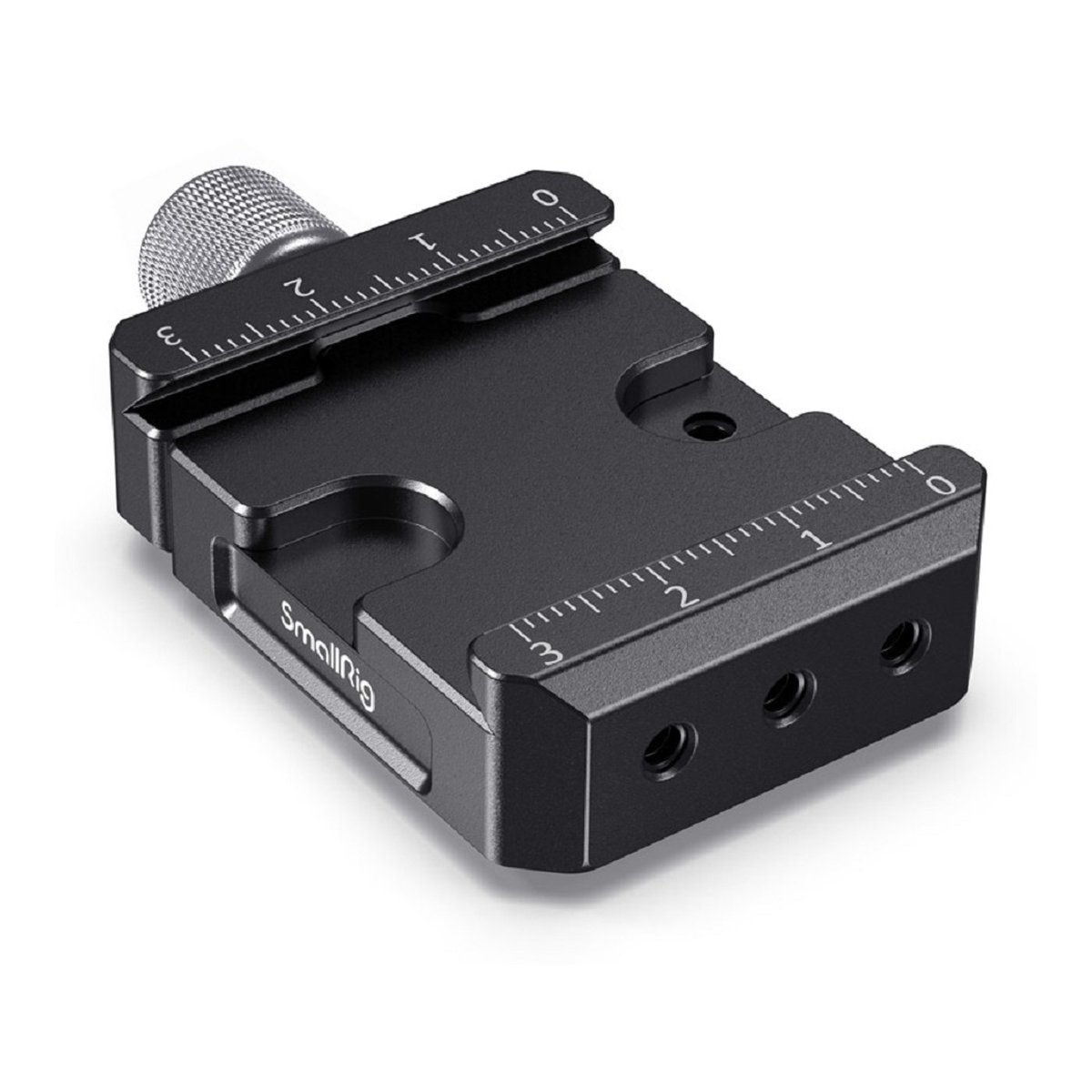 SmallRig 2506 Arca-Type QR Clamp für DJI Ronin S/SC, Zhiyun Cran-W Serie - Schräge Detailansicht einer schwarzen SmallRig Makro-Fokussierschiene mit Skala. SmallRig 2506 Arca-Type QR Clamp für DJI Ronin S/SC, Zhiyun Cran-W Serie - Schräge Detailansicht einer schwarzen SmallRig Makro-Fokussierschiene mit Skala.