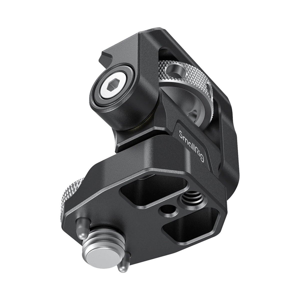 SmallRig 2903B Monitorhaltung mit Arri-Style Montage - SmallRig Halterung: Angewinkelte Ansicht mit Einstellrädern und Gewinde SmallRig 2903B Monitorhaltung mit Arri-Style Montage - SmallRig Halterung: Angewinkelte Ansicht mit Einstellrädern und Gewinde