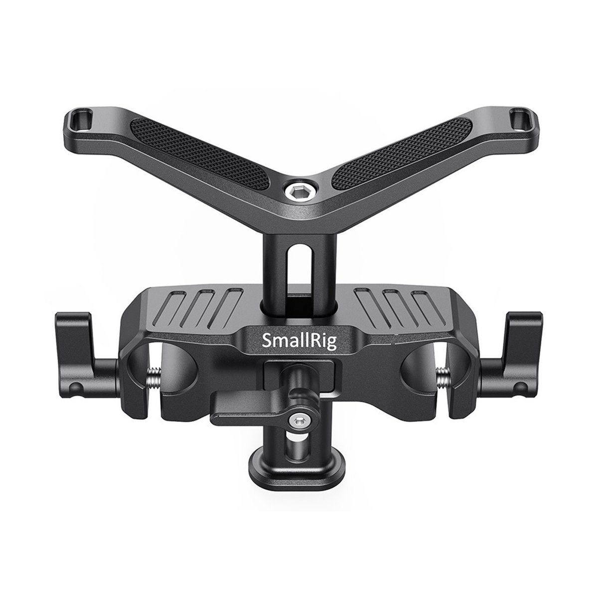 SmallRig 2681 LWS Universal Lens Support 15 mm - SmallRig Kameragriff mit Monitorhalterung und Klemmen, schräge Frontansicht.