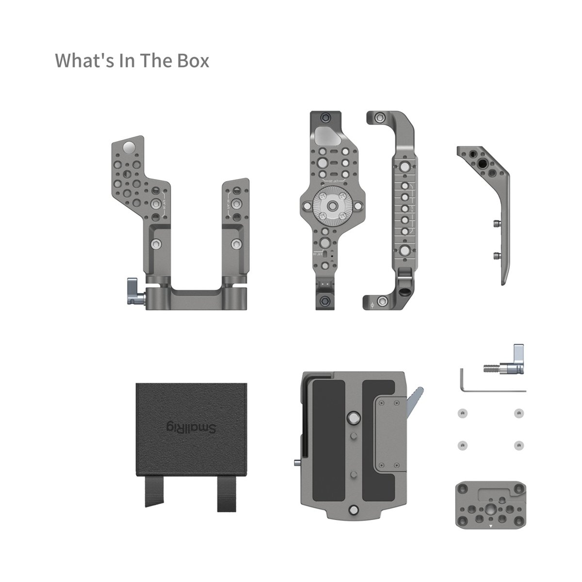 SmallRig 4947 Basic/Advanced Cage Kit f. Canon C400 - Lieferumfang des Kamera-Rigg-Zubehörs: alle Einzelteile, Halterungen und Montagematerialien.