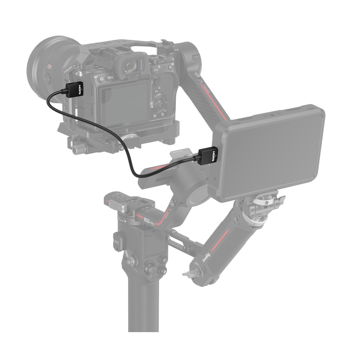 SmallRig 2957B Ultra Slim 4K HDMI 2.0 Kabel 55 cm (Typ A zu Typ A) - Anwendungsbeispiel HDMI-Kabel zwischen Kamera und Monitor