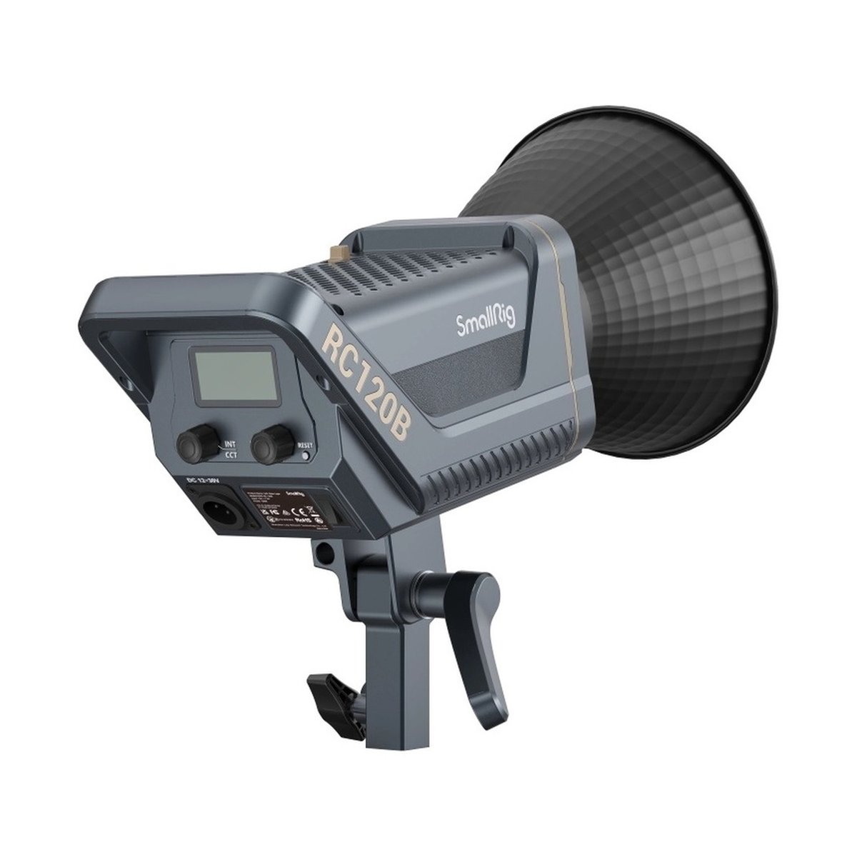 SmallRig 3615 RC 120B Bi-Color LED-Videoleuchte - Schrägansicht des SmallRig RC120B Videolichts mit Reflektor