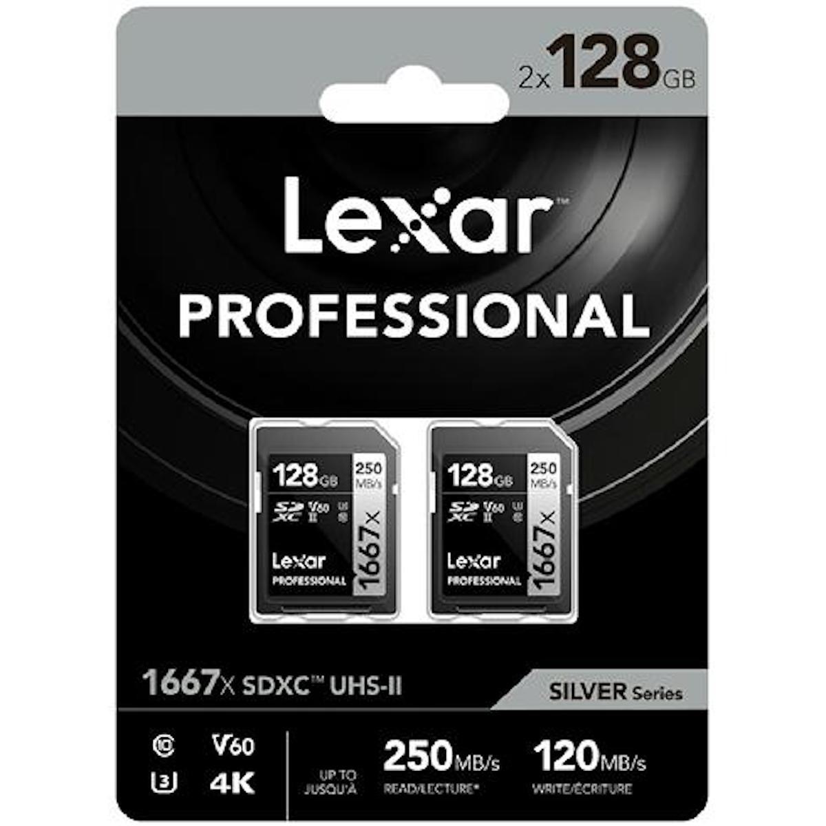 Lexar SDXC 128 GB Pro Silver UHS-II 1667x Doppelpack Lexar SDXC 128 GB Pro Silver UHS-II 1667x Doppelpack