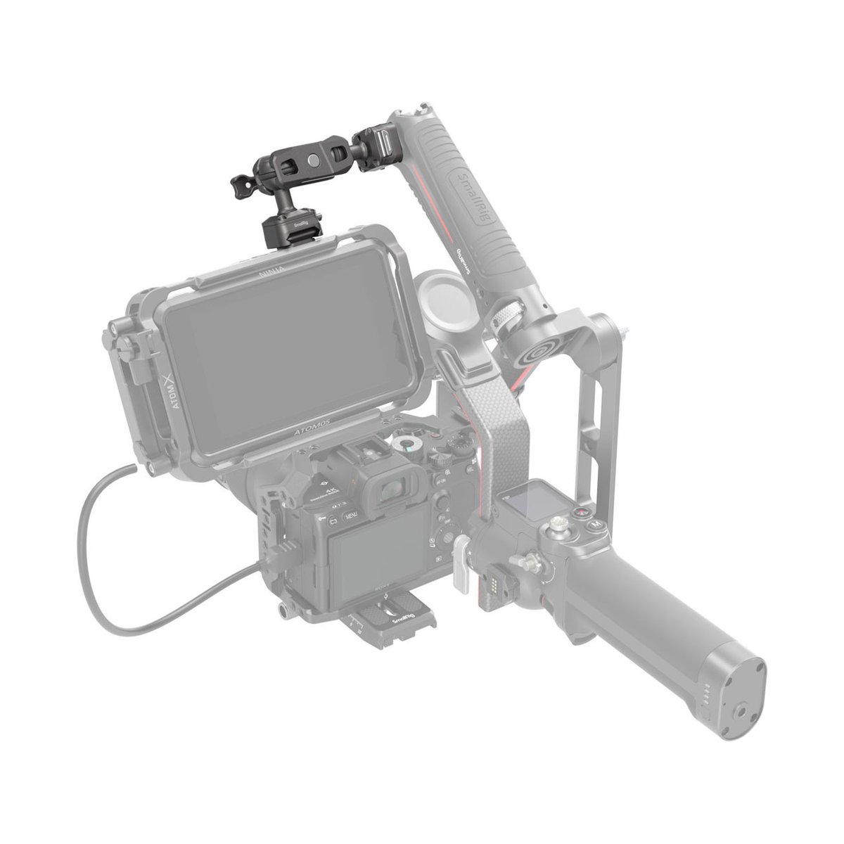 SmallRig 4488 HawkLock H21 QR Magic Arm mit Ball Head - Anwendungsbeispiel: Kamera-Rig mit externem Atomos Monitor & Seitenhandgriff SmallRig 4488 HawkLock H21 QR Magic Arm mit Ball Head - Anwendungsbeispiel: Kamera-Rig mit externem Atomos Monitor & Seitenhandgriff