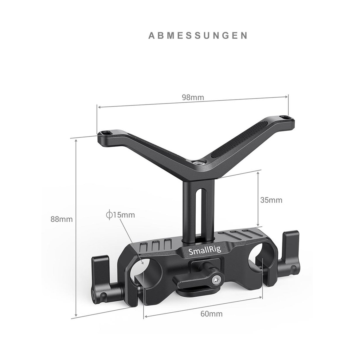 SmallRig BSL2680 LWS Universal Objektiv- Halterung 15 mm - Abmessungen des SmallRig Kamera-Rod-Clamp mit V-förmiger Halterung