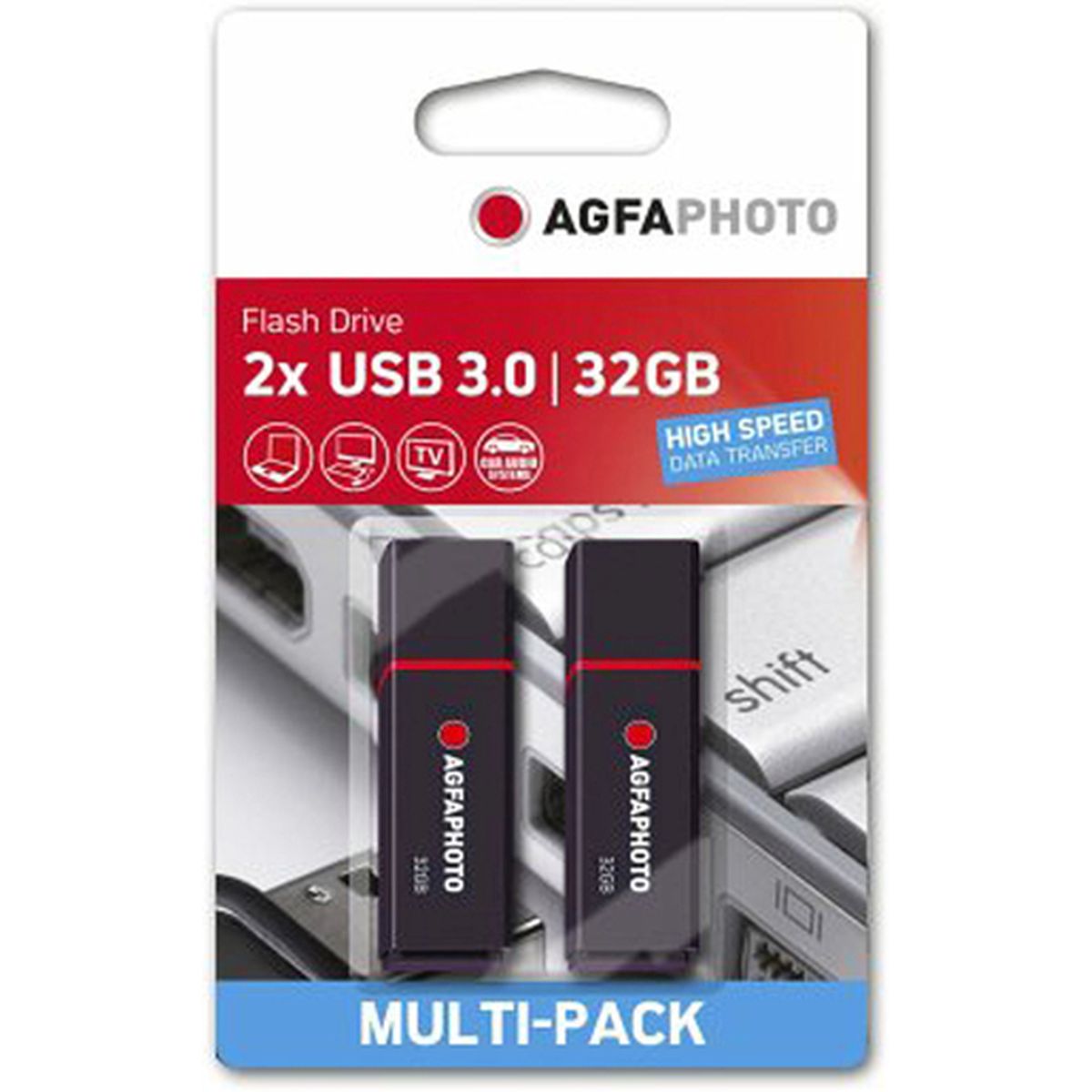 AgfaPhoto USB-Stick 32GB, 2er Pack schwarz, USB 3.0 Type-A (15/55 MBs)
