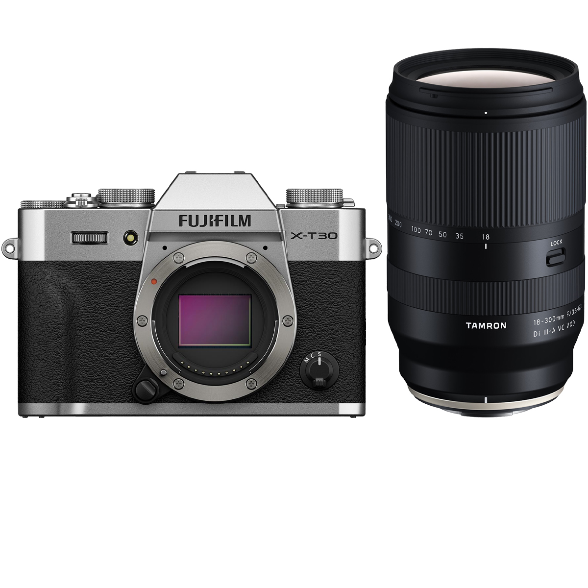 Fujifilm X-T30 III Silber mit Tamron 18-300 mm 1:3,5-6,3 Di-III A VC VXD