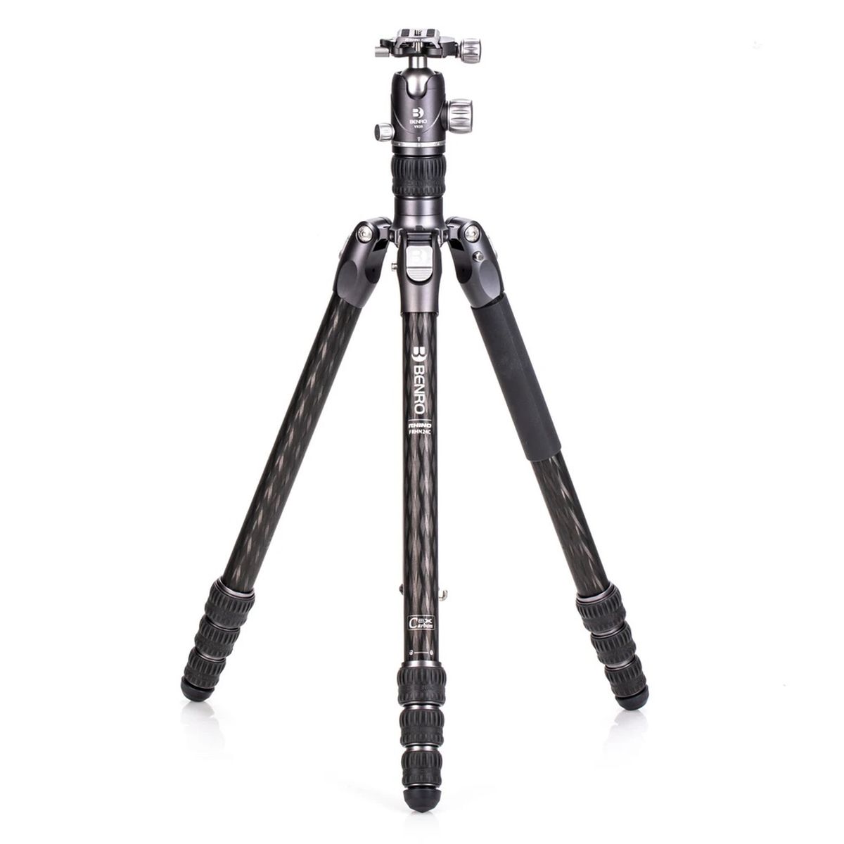 Benro Rhino Series Carbon Faser FRHN24C + VX25 Stativkit Gesamtansicht leicht ausgeklappt