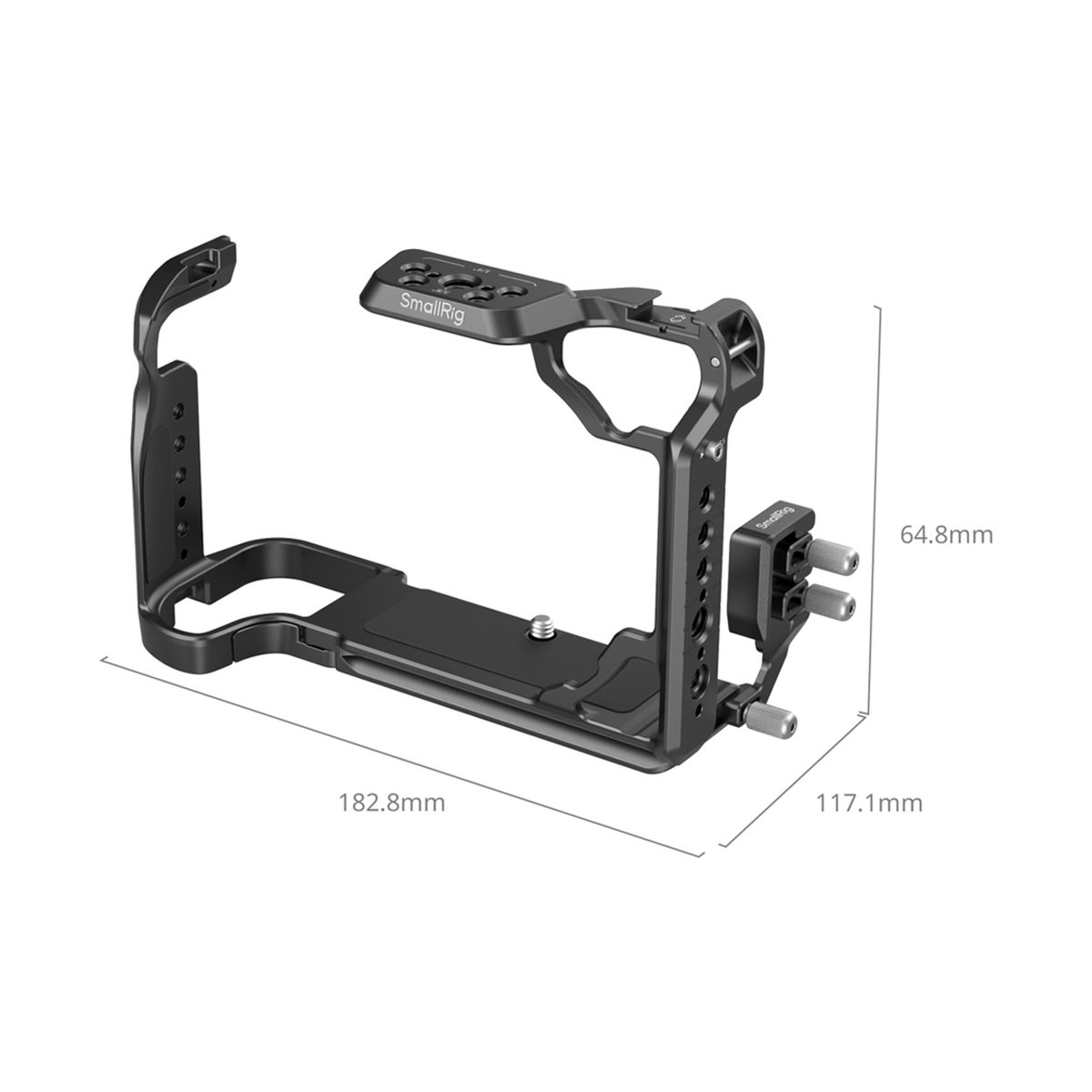 SmallRig 4715 Cage Kit für Fujifilm GFX100S II - SmallRig Kamera-Cage: Abmessungen in perspektivischer Darstellung. SmallRig 4715 Cage Kit für Fujifilm GFX100S II - SmallRig Kamera-Cage: Abmessungen in perspektivischer Darstellung.