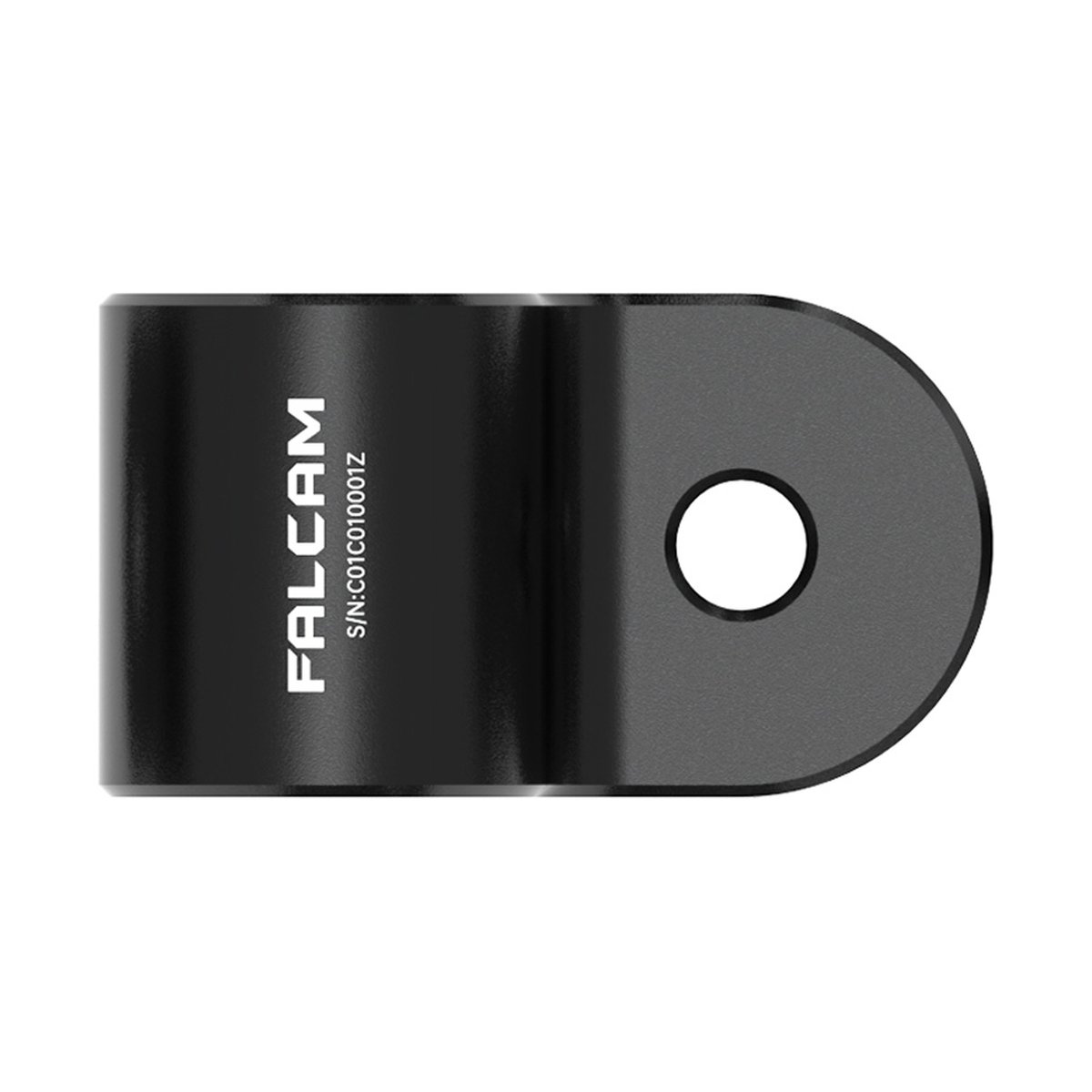 Falcam 15mm Rod Rail 3122 - Detailansicht schwarze Falcam Schnellverschlussplatte mit Logo und Befestigungsloch
