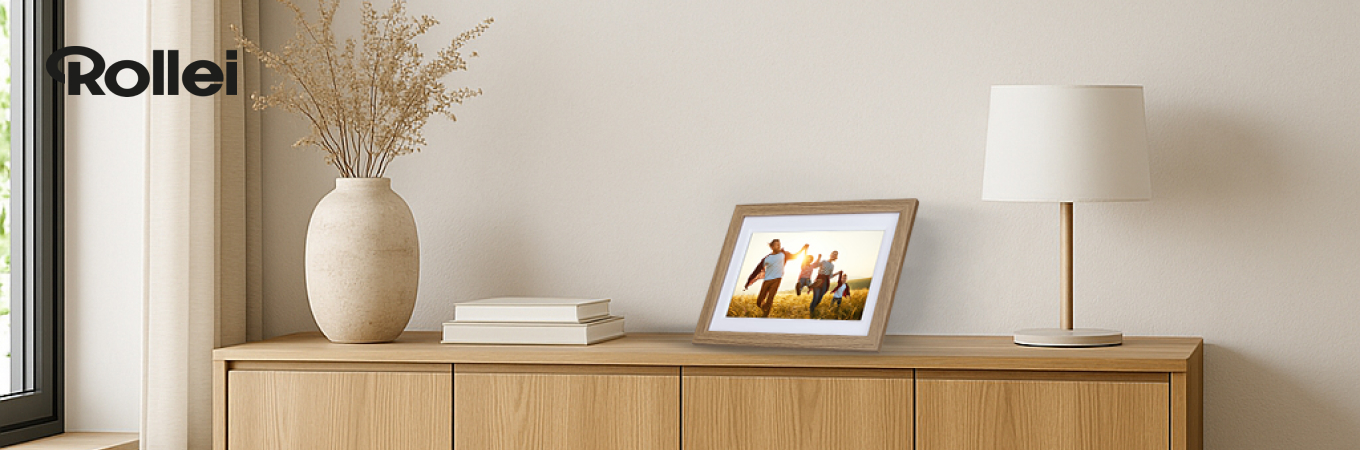 Bannerbild für Rollei smarte Bilderrahmen mit Frameo App im Wohnzimmer