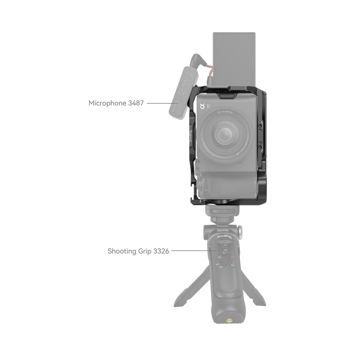 SmallRig 4422 Cage Kit für Sony Alpha 7C II/Alpha 7CR - Anwendungsbeispiel: Kamerasetup mit Mikrofon und Shooting Grip.