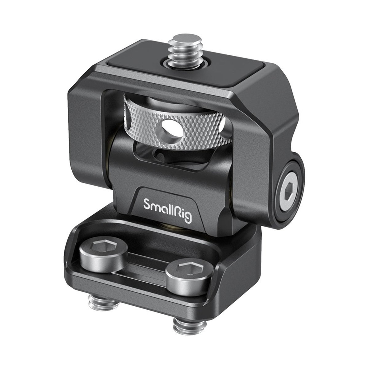 SmallRig 2904B Swivel & Tilt Monitor- Halterung mit zwei 1/4" Schrauben - Produktansicht eines SmallRig Gelenkarm-Adapters in Dunkelgrau.
