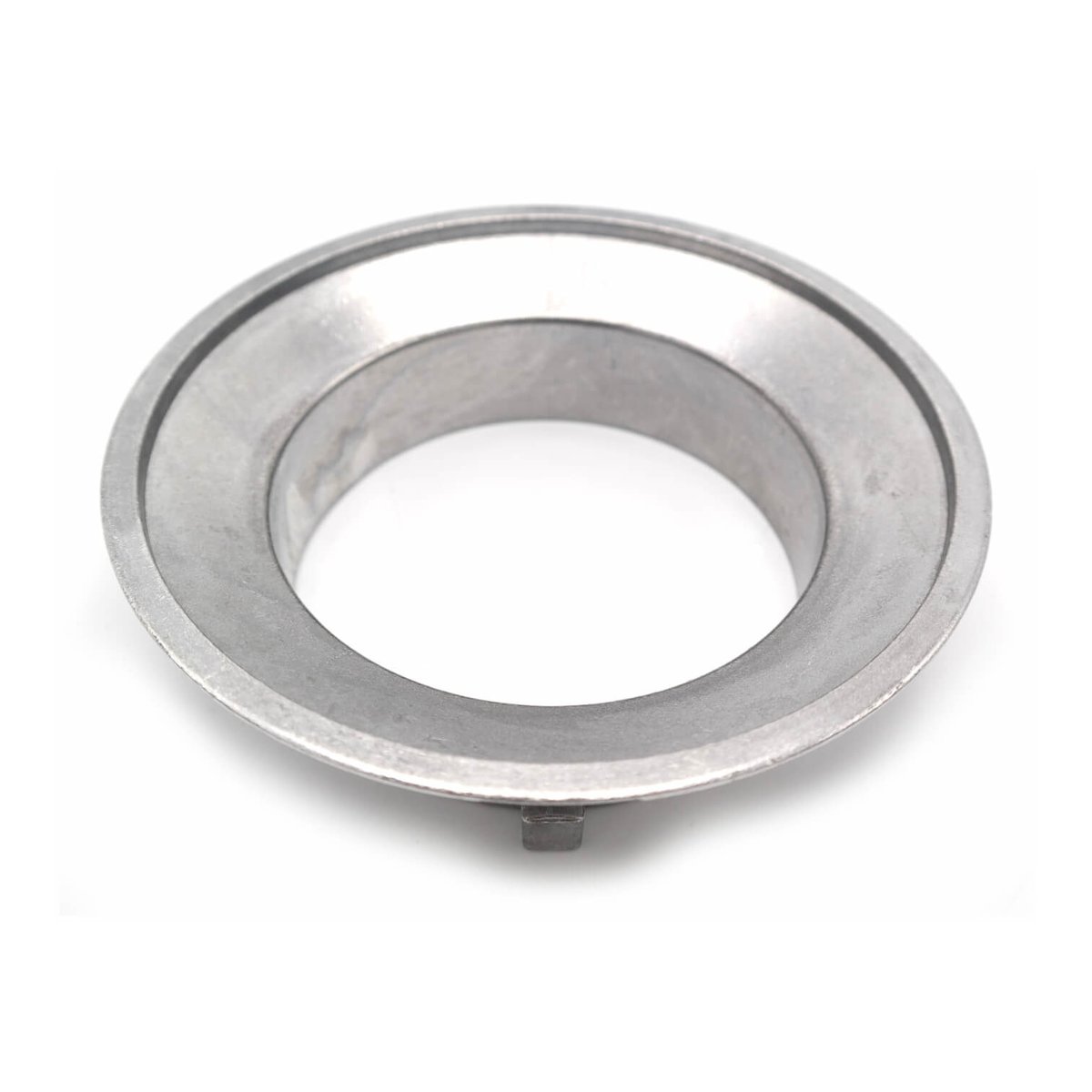 Caruba Softbox Adapter Ring Bowens 144,5mm - Silberner Metallring mit breitem Rand und kleinem Vorsprung, schräg von oben