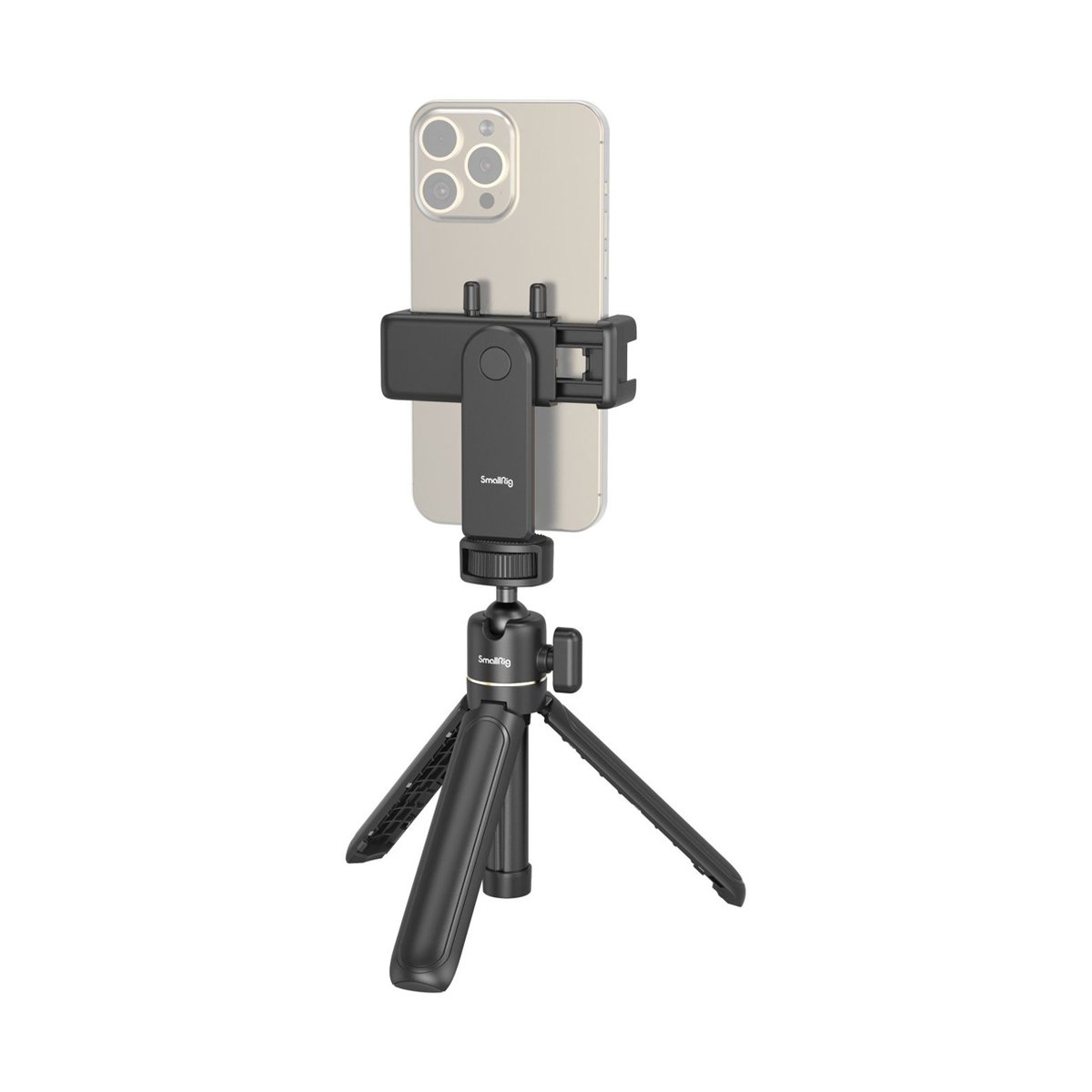 SmallRig 4364 Smartphone Vlog Stativ Kit VK-20 Erweiterte Version - Anwendungsbeispiel: Smartphone vertikal auf schwarzem Ministativ montiert