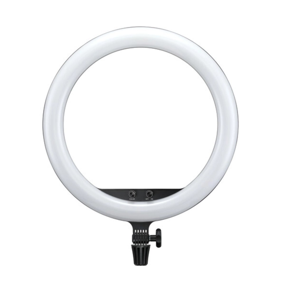 Godox LR150 LED Ring Licht Schwarz - Frontansicht Ringlicht beleuchtet, mit Bedienelementen