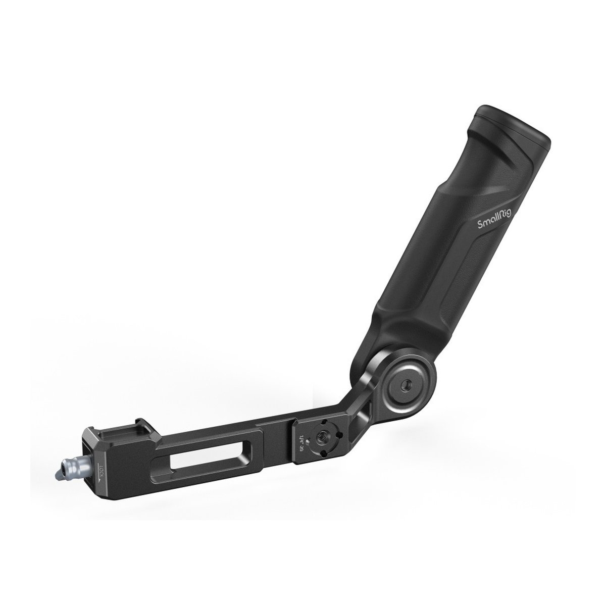 SmallRig 4197B Sling Handgriff für DJI RS 3 Mini - Isolierte Winkelansicht eines schwarzen SmallRig Handgriffs mit klappbarem Arm. SmallRig 4197B Sling Handgriff für DJI RS 3 Mini - Isolierte Winkelansicht eines schwarzen SmallRig Handgriffs mit klappbarem Arm.