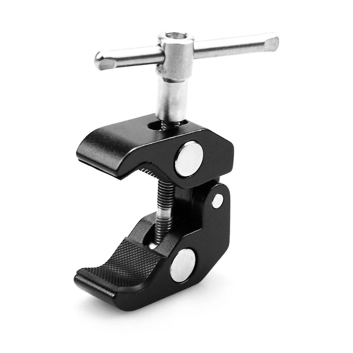 SmallRig 735 Super Clamp mit 1/4" und 3/8" Gewinde - Frontansicht einer schwarzen Metallklemme mit Schraubverschluss