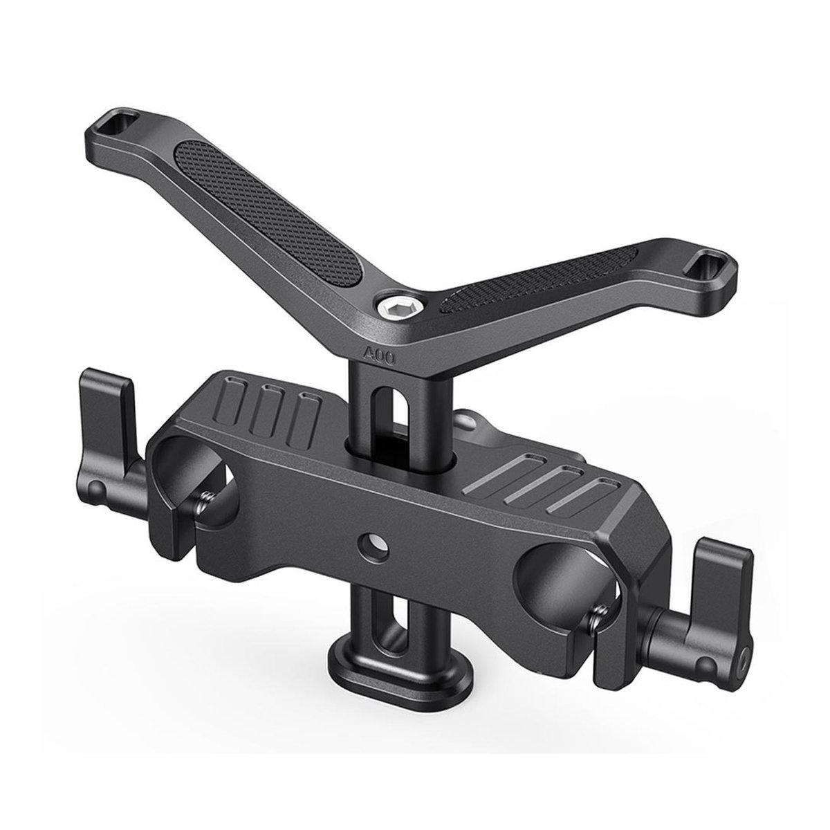 SmallRig BSL2680 LWS Universal Objektiv- Halterung 15 mm - Vorderansicht einer schwarzen Kamerahalterung mit zwei Klemmen und V-Griff.