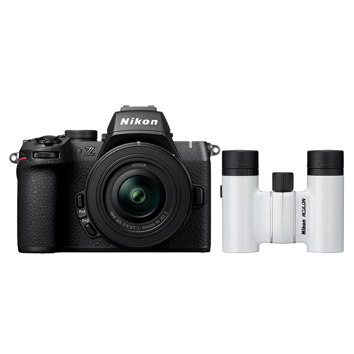 Nikon Z50 II Systemkamer APS-C + 16-50mm 1:3,5-6,3 Z DX VR Zoomobjektiv + Nikon Aculon T02 8x21 Weiß Fernglas