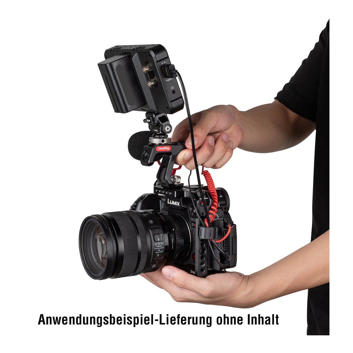 SmallRig 3685 Kamera-Kabelklemme - Anwendungsbeispiel: Komplette Kamera-Rig mit Monitor, von Händen gehalten. SmallRig 3685 Kamera-Kabelklemme - Anwendungsbeispiel: Komplette Kamera-Rig mit Monitor, von Händen gehalten.