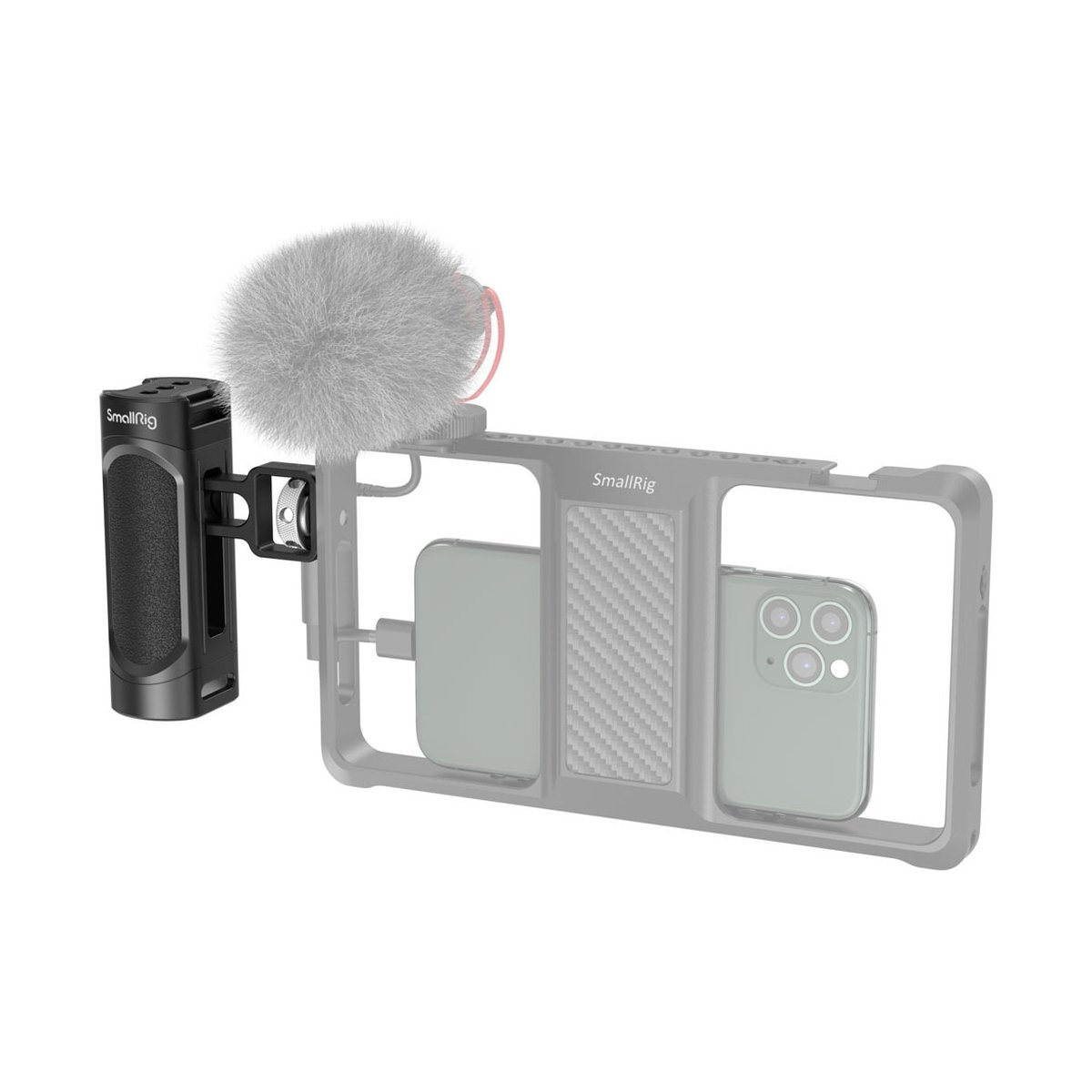 SmallRig 2772 leichter Seitengriff für Smartphone - Anwendungsbeispiel: Smartphone-Rig mit seitlichem Griff und Richtmikrofon