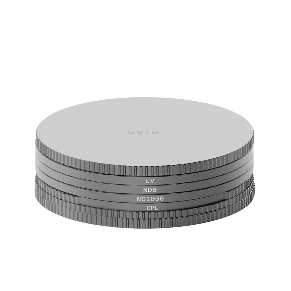Urth 43 mm Essentials Filter Kit Pro (UV, CPL, ND8, ND1000) Ansicht Filter gestapelt