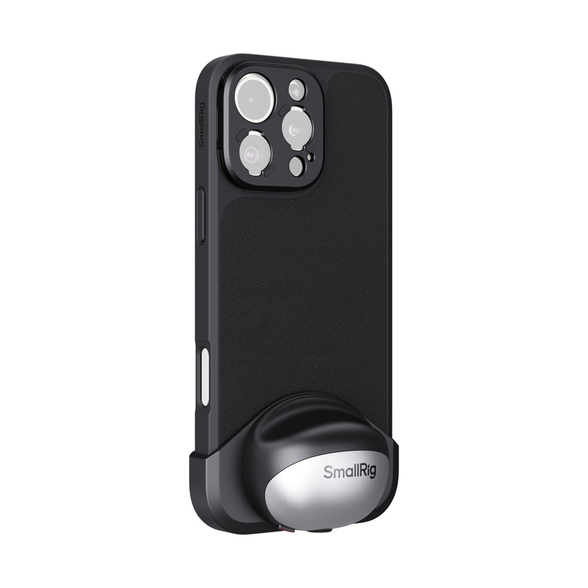 SmallRig 4987 FilMov Lightweight Photography Case Kit f.iPhone 16 Pro Max - Rückansicht: Schwarze Handyhülle mit SmallRig Kameragriff und Kameraobjektiven