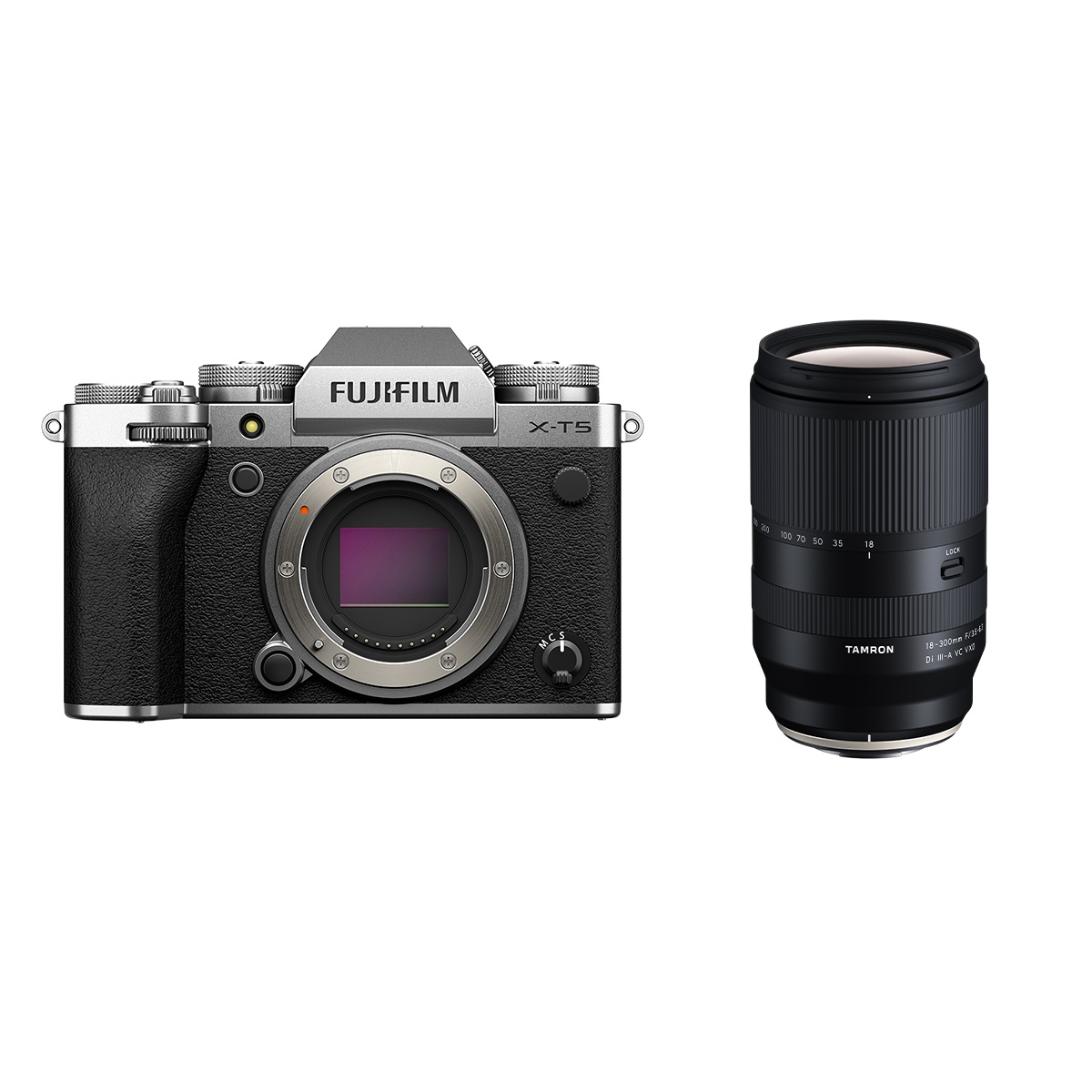 Fujifilm X-T5 Silber Kit mit Tamron 18-300 mm F3,5-6,3 Di III A VC VXD für Fujifilm XF Systemkamera