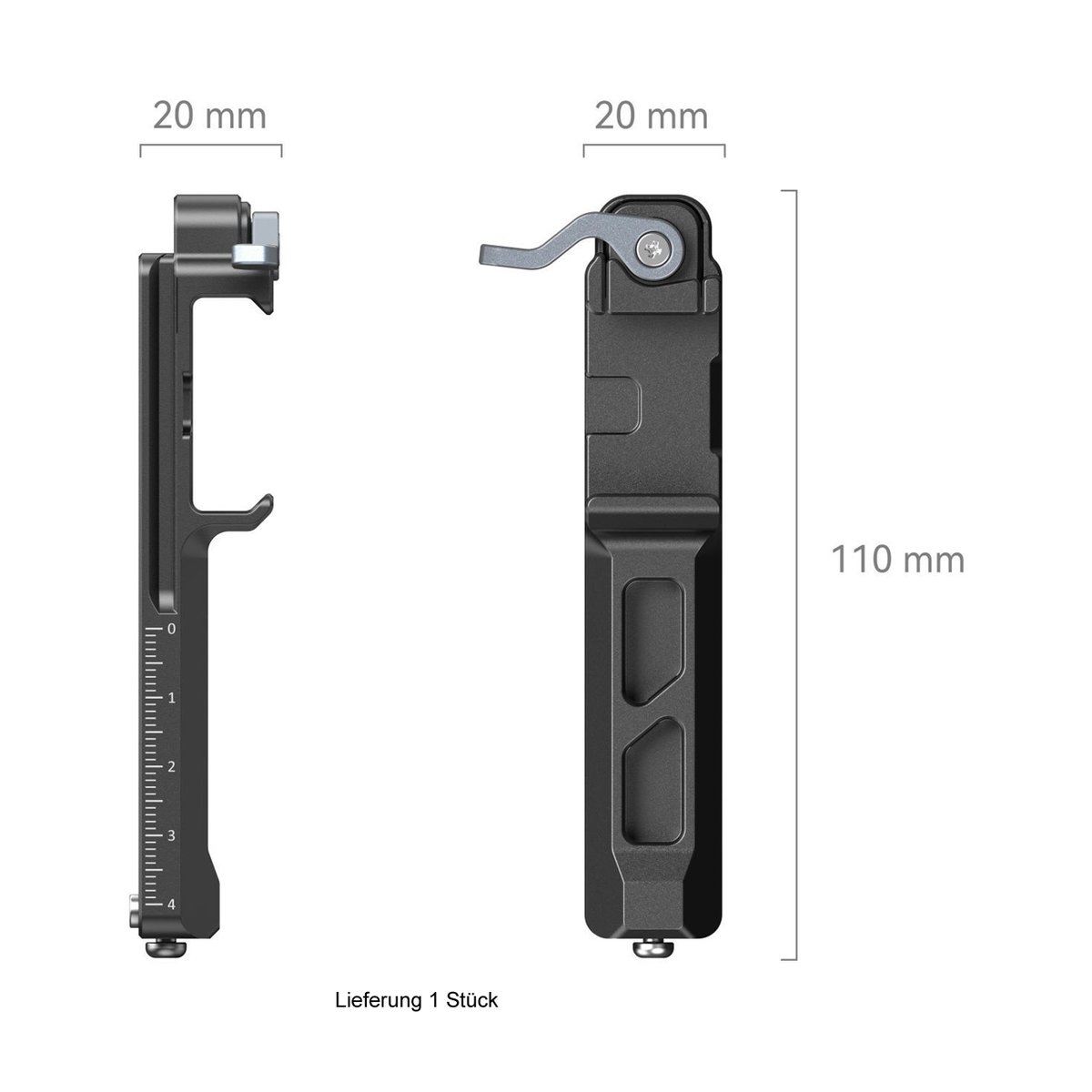 SmallRig 4196 Verlängerter vertikaler Arm für DJI RS 3 Mini - Produktansichten mit 20x110mm Maßen und Lieferumfang (1 Stück)