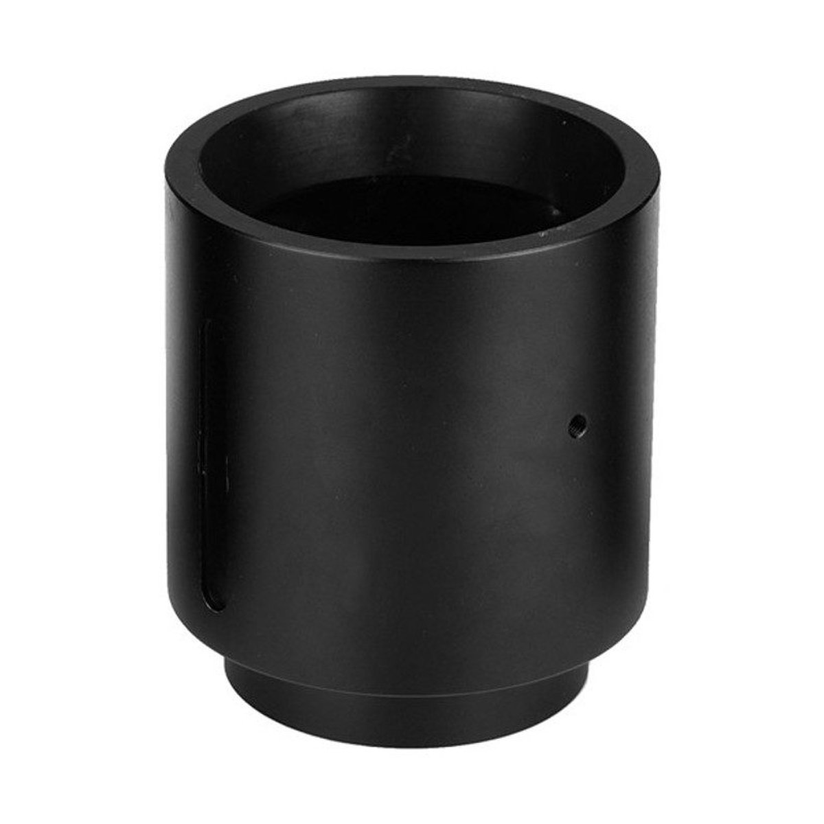 Godox Linse 60mm - Perspektivansicht eines schwarzen, zylindrischen Adapters mit Loch und Schlitz.