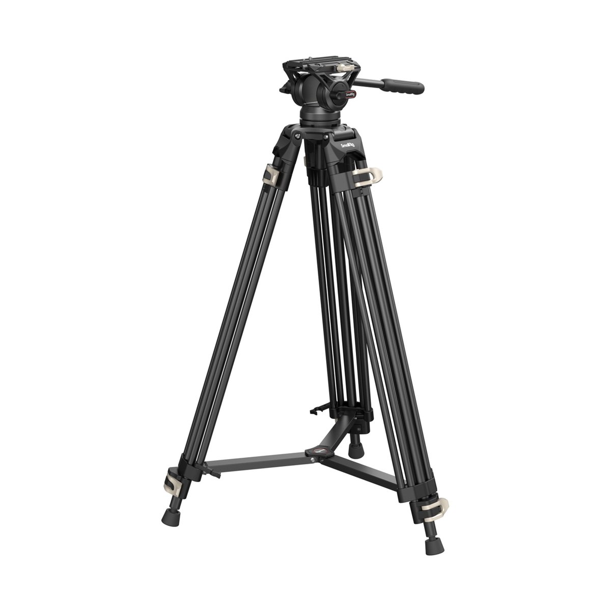 SmallRig 3751B Heavy-Duty Fluidkopf Stativ AD-01 - Gesamtansicht des schwarzen Videostativs mit Fluidkopf