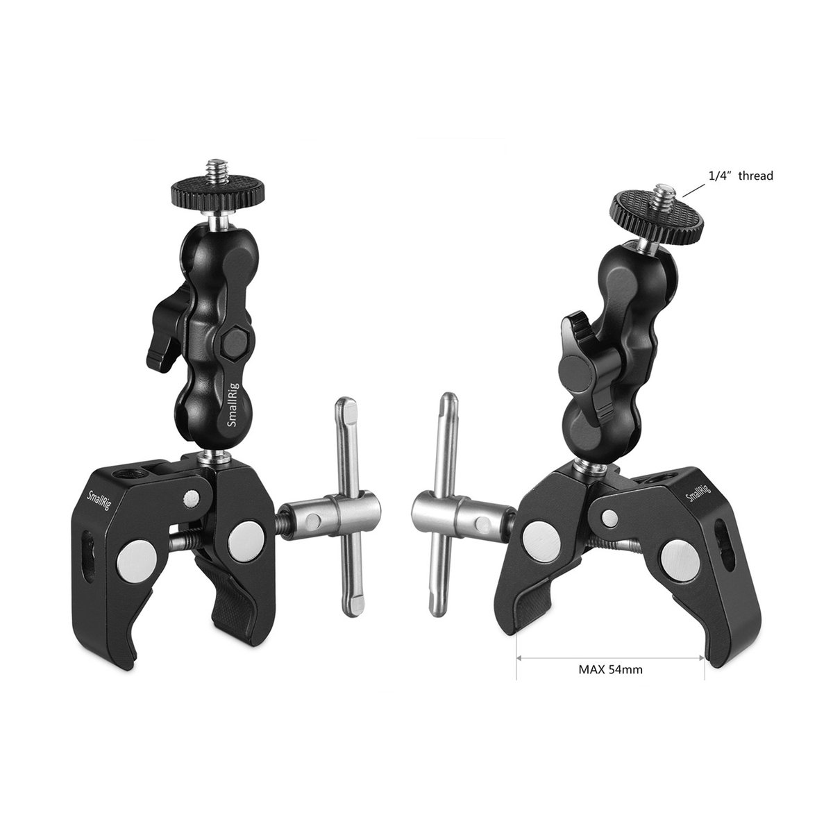 SmallRig 2164 Super Clamp mit Ballhead Gelenkarm (Crab-Shaped) - LIEFERUMFANG: Zwei SmallRig Klemmen mit Gelenkarm, inkl. 1/4 Zoll Gewinde und 54mm Klemmbereich.