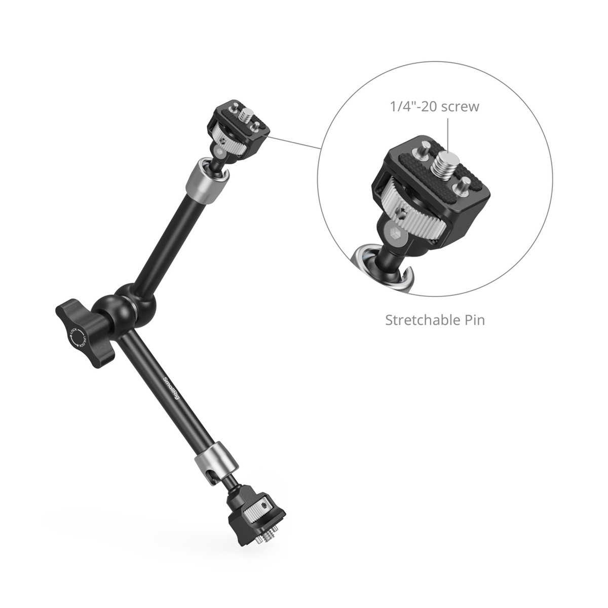 SmallRig 5309 Magic Arm Support 11 Zoll - Detailansicht Magic Arm Endstück mit 1/4"-20 Schraube und ausziehbarem Stift