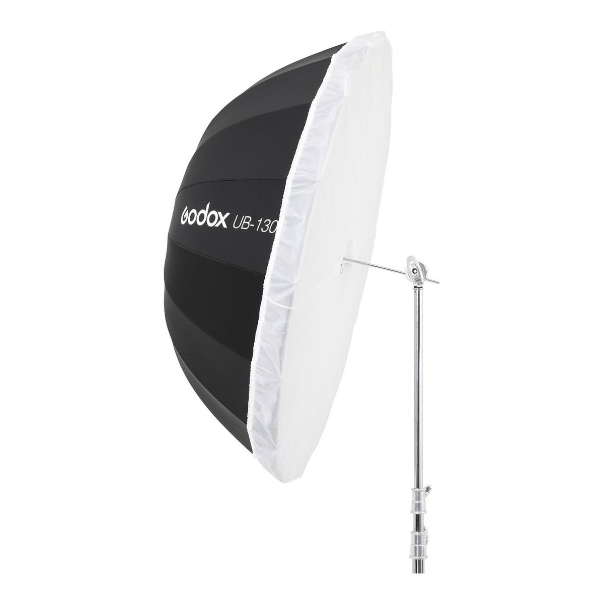 Godox 130cm Transparent Diffuser for Parabolic Umbrella - Seitenansicht des Godox UB-130 Studio-Schirms auf Stativ