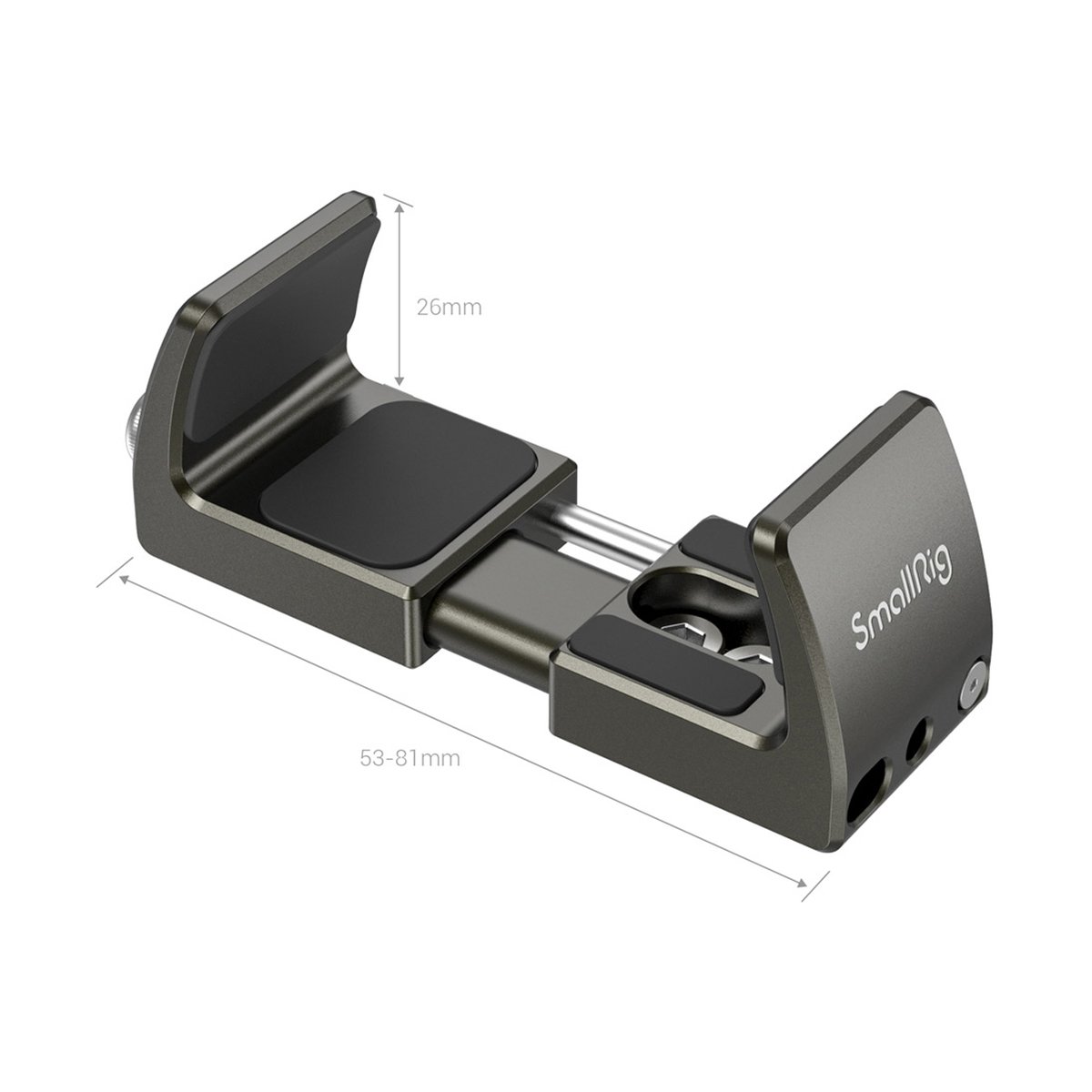 SmallRig 2790 Halterung für tragbare Powerbanks 53 mm bis 81 mm - Detailansicht der SmallRig Smartphone-Klemme mit Bemaßungen (26mm und 53-81mm).
