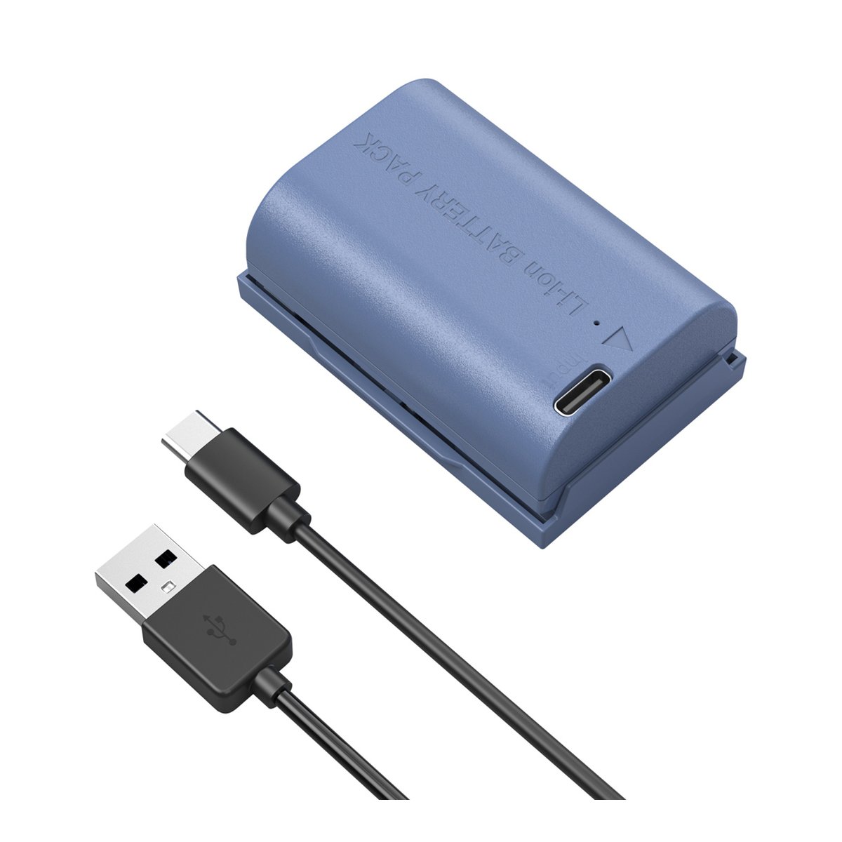 SmallRig 4264 LP-E6NH USB-C (Canon) aufladbare Kamerabatterie - Lieferumfang: Blauer Li-Ion Akku mit USB-C Anschluss und schwarzes USB-C Ladekabel.