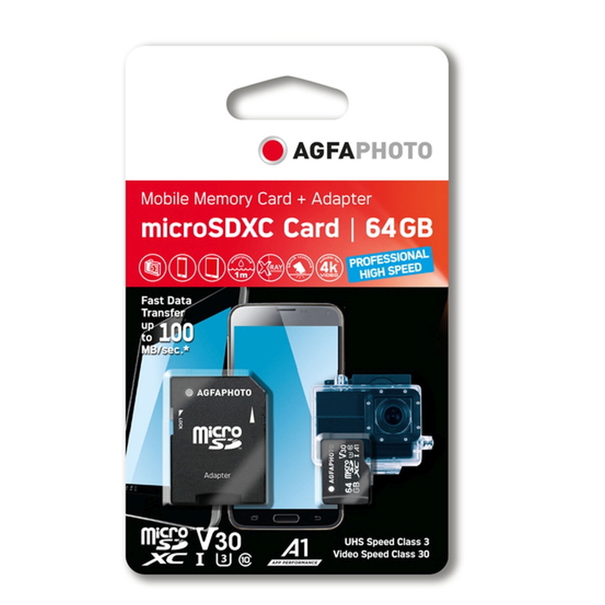 AgfaPhoto 64 GB Micro SDHC-Karte 100/70 MB/s