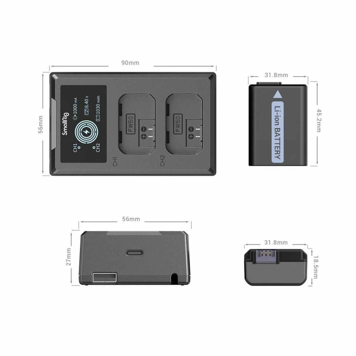 SmallRig 3818 NP-FW50 Kamera-Akku- und Ladegerät-Kit für Sony