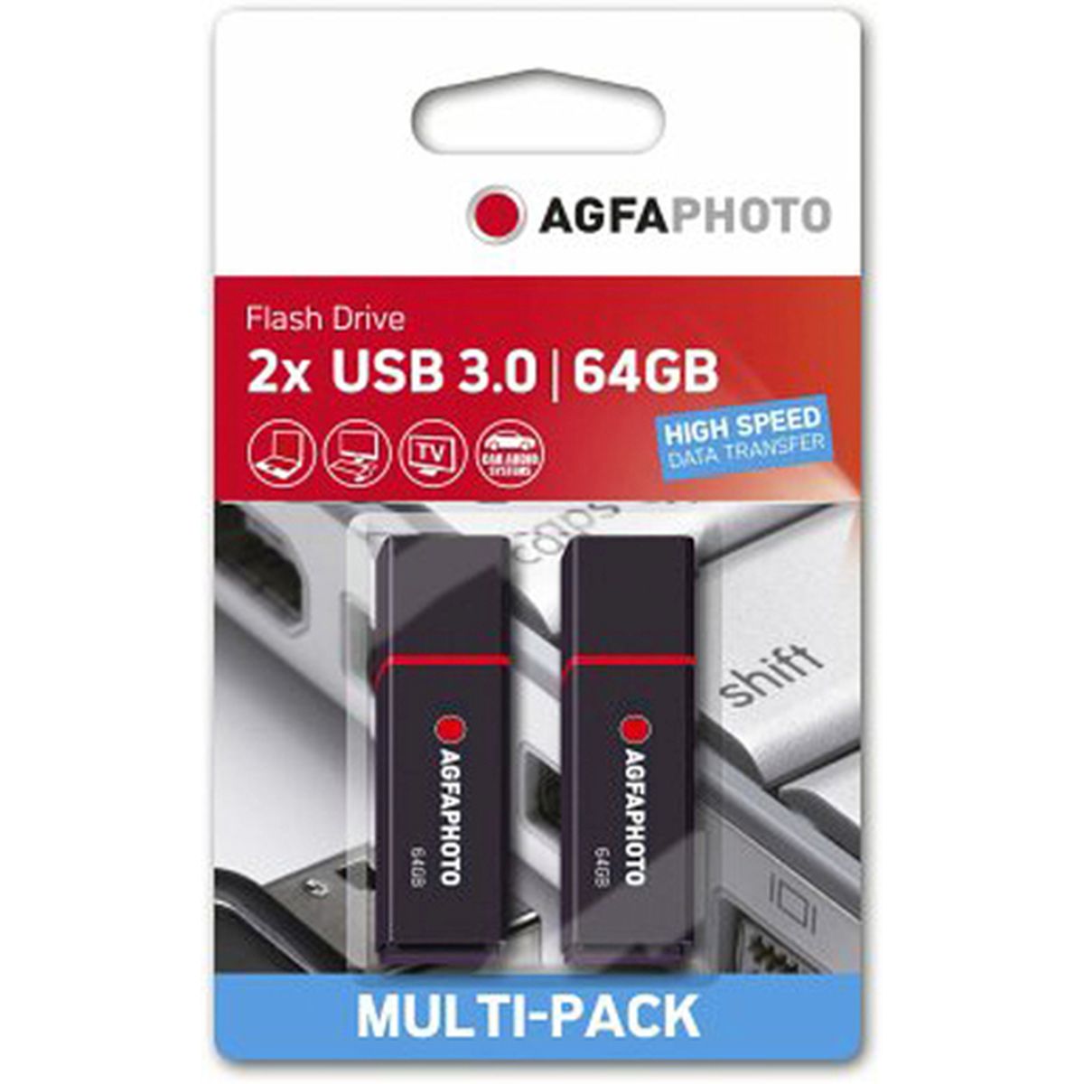 AgfaPhoto USB-Stick 64GB, 2er Pack schwarz, USB 3.0 Type-A (15/55 MBs)
