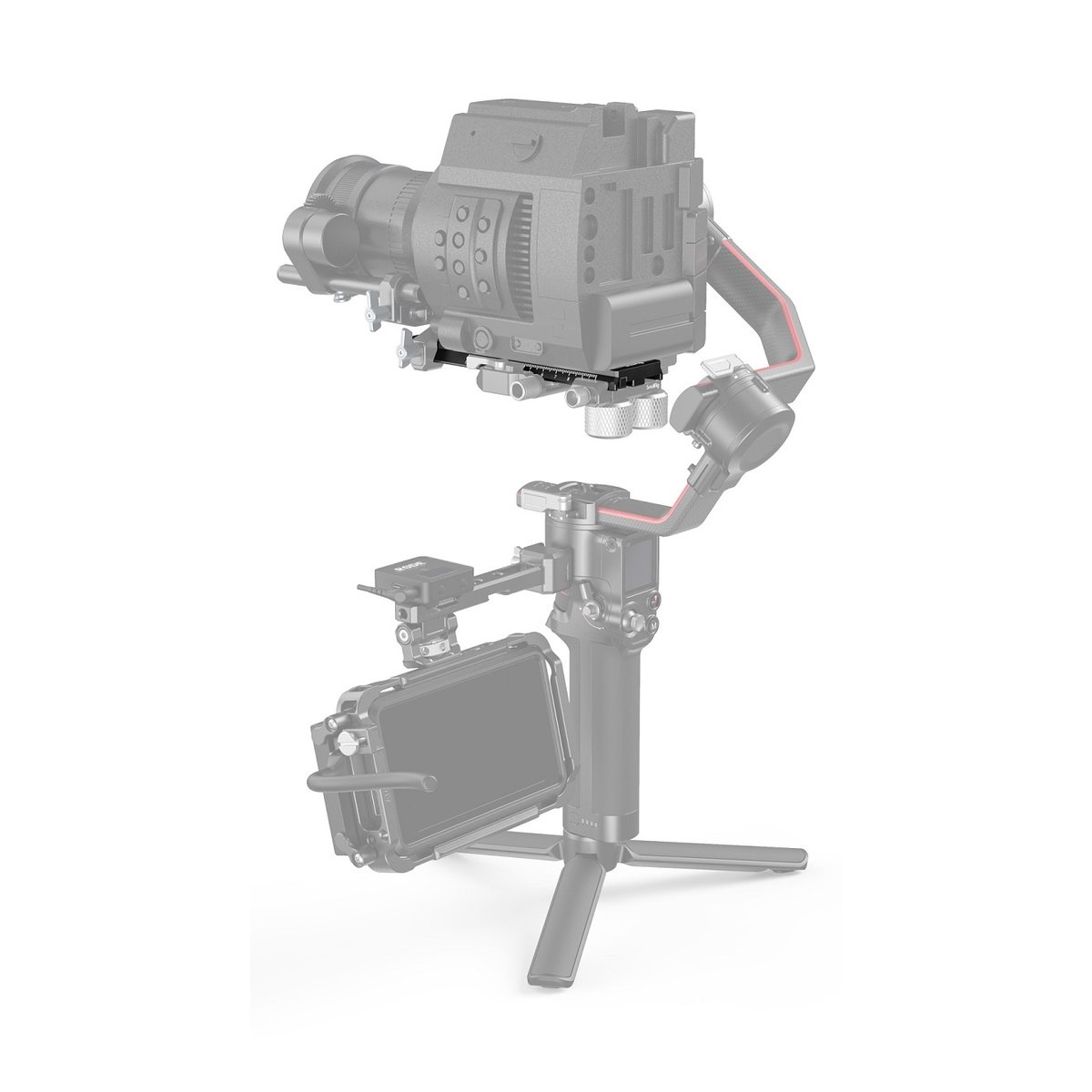 SmallRig 3031B Erweiterte QR-Platte für DJI RS 2 / Ronin-S / RS 3 / RS 3 Pro - Anwendungsbeispiel: Montageplatte verbindet Kamera und Gimbal