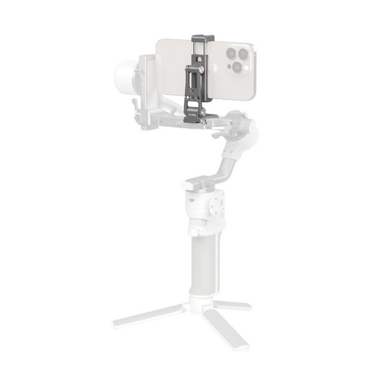 SmallRig 5338 Arca-Standard Phone Supp. Telefonklemme - Anwendungsbeispiel: Smartphone-Halterung mit Handy am Gimbal.