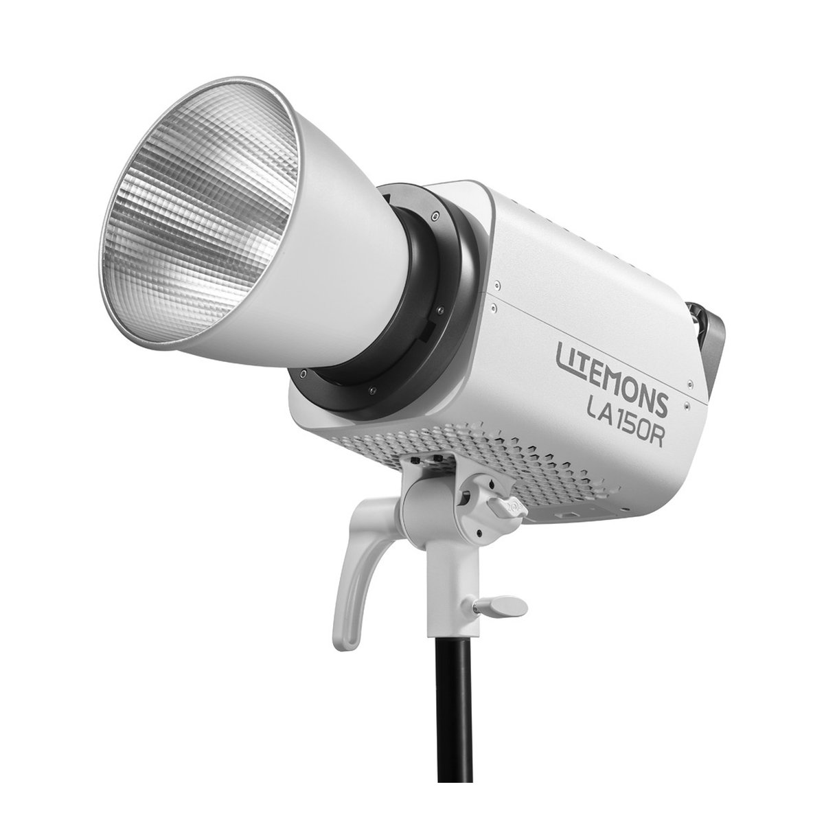 Godox Litemons RGB LED Video Light Kit LA150R K1 - Vorderansicht der weißen LITEMONS LA150R Videoleuchte mit Reflektor