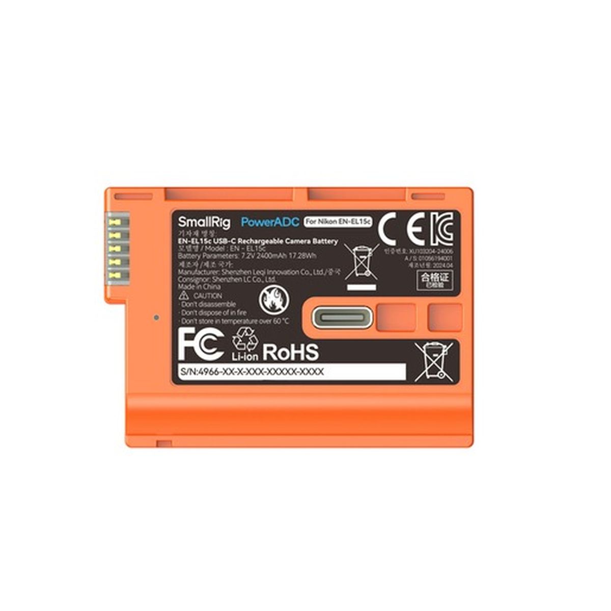 SmallRig 4966 EN-EL15c USB-C wiederaufladbarer Kamera-Akku Orange
