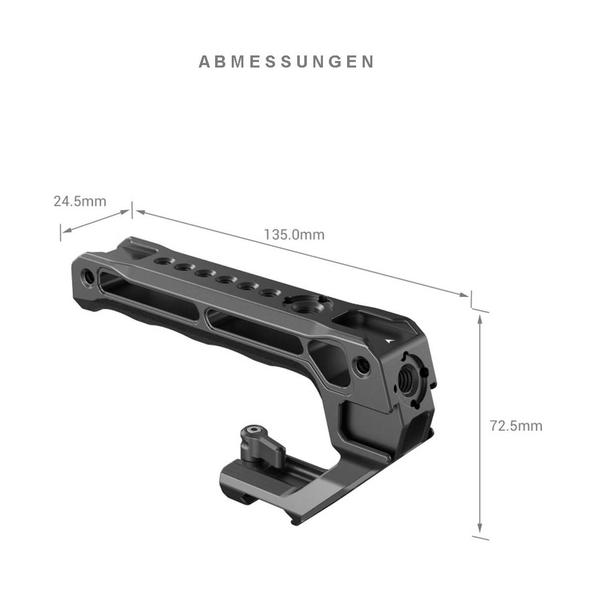 SmallRig 3766 NATO Top-Griff Lite - Abmessungen des Kamera Top Griffs (Isometrische Ansicht)