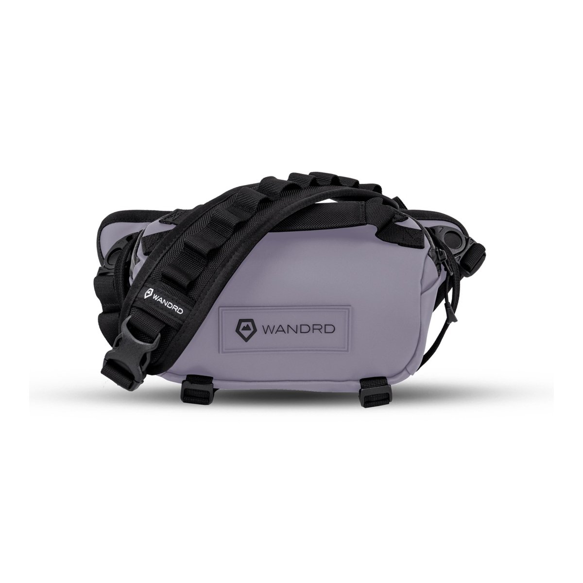 WANDRD ROGUE Sling 3L Uyuni Purple - Draufsicht der grauen WANDRD Sling Bag mit breitem, gepolstertem Schultergurt