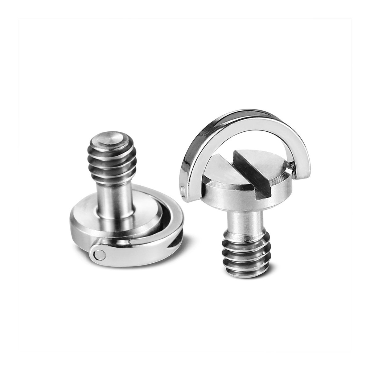 SmallRig 838 QR-Kamera Fixierschrauben mit D-Ring (2er-Pack) - Detailansicht: Zwei silberne Kameragurt-Schrauben mit D-Ring.