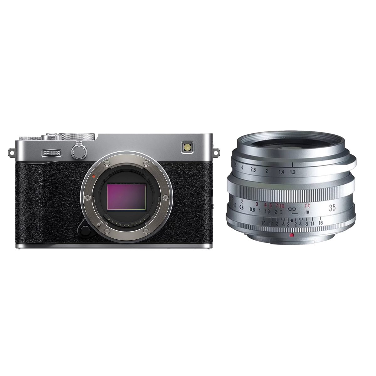 Fujifilm X-E5 Silber mit Voigtländer 35mm 1:1,2 Nokton Silber