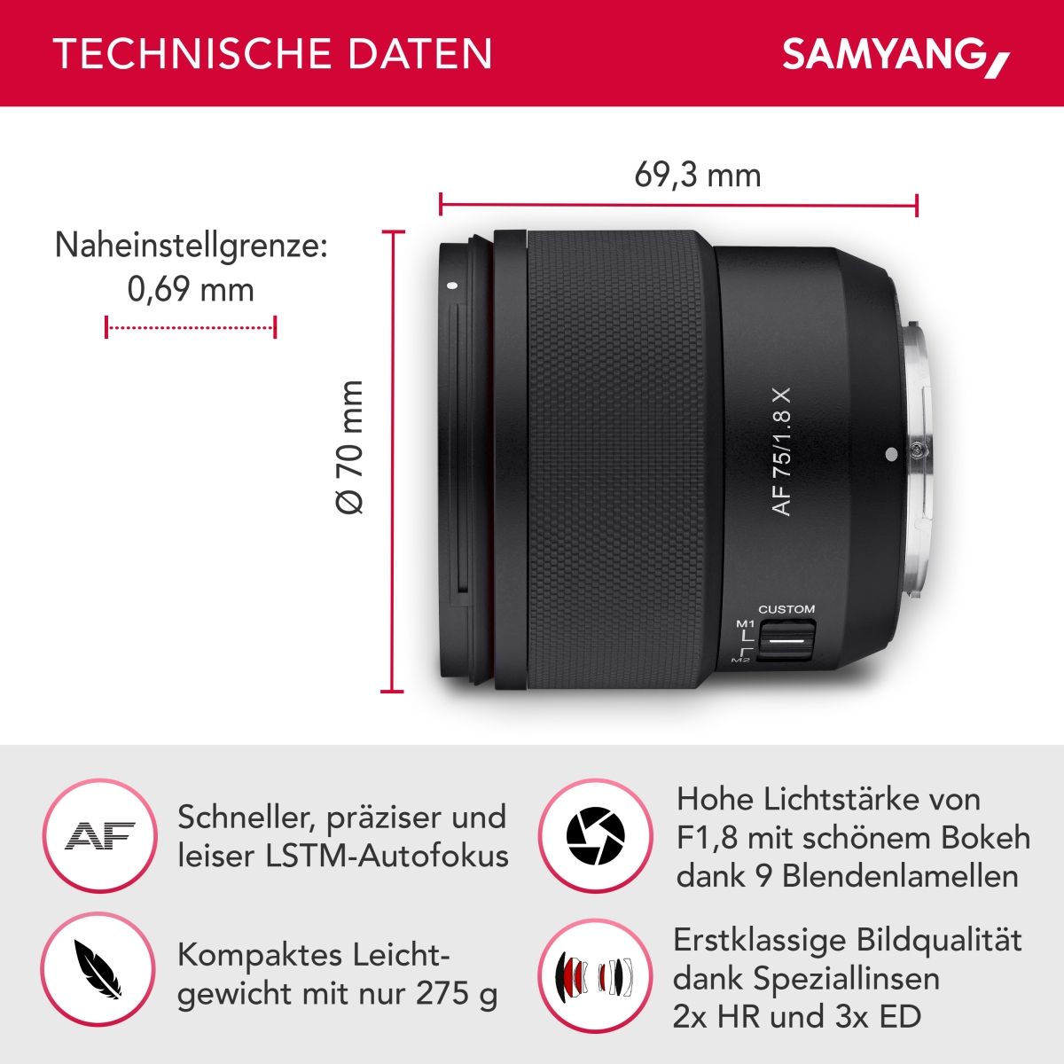 Samyang AF 75 mm 1:1,8 für Fuji X